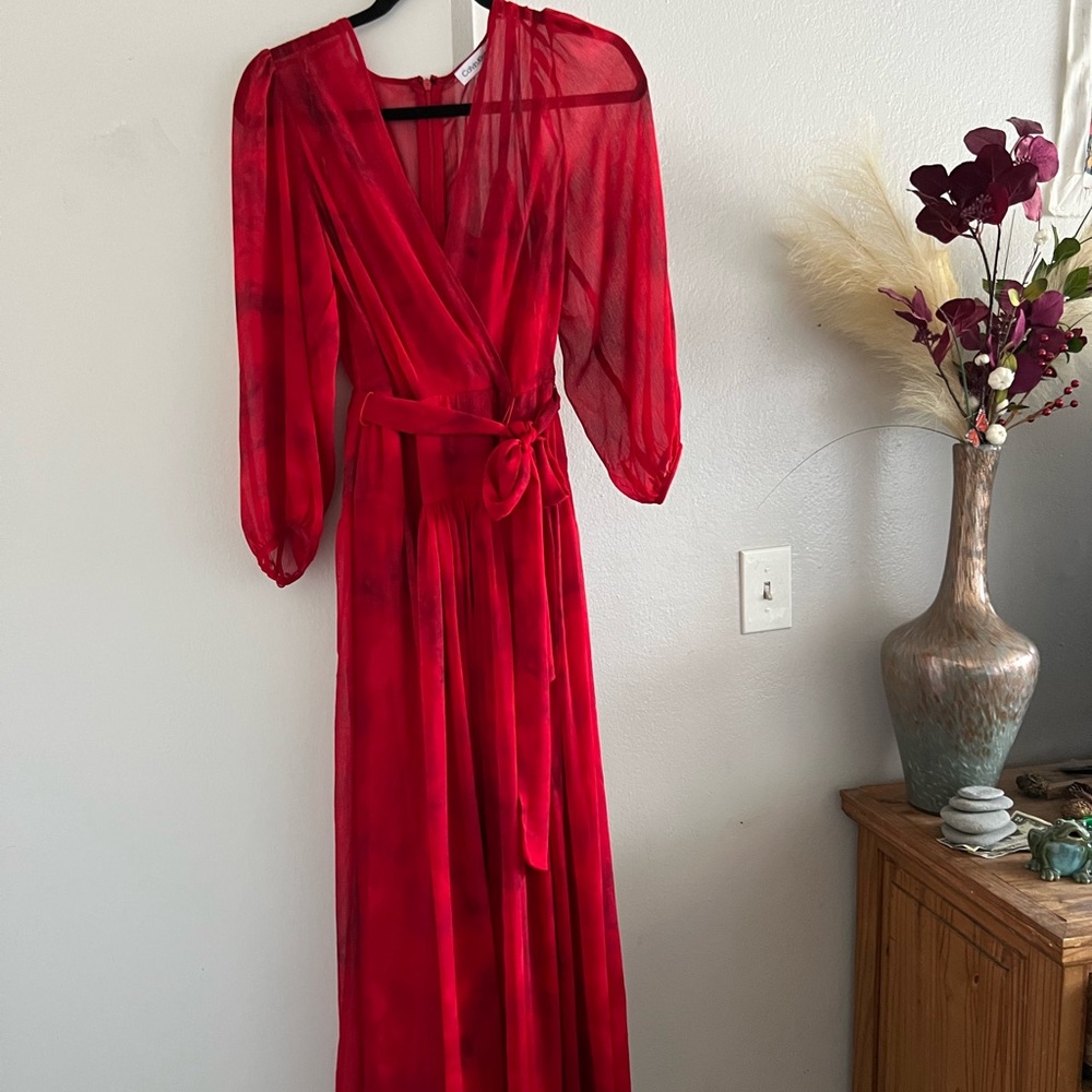 Calvin Klein Dress, Red Chiffon, Size 8